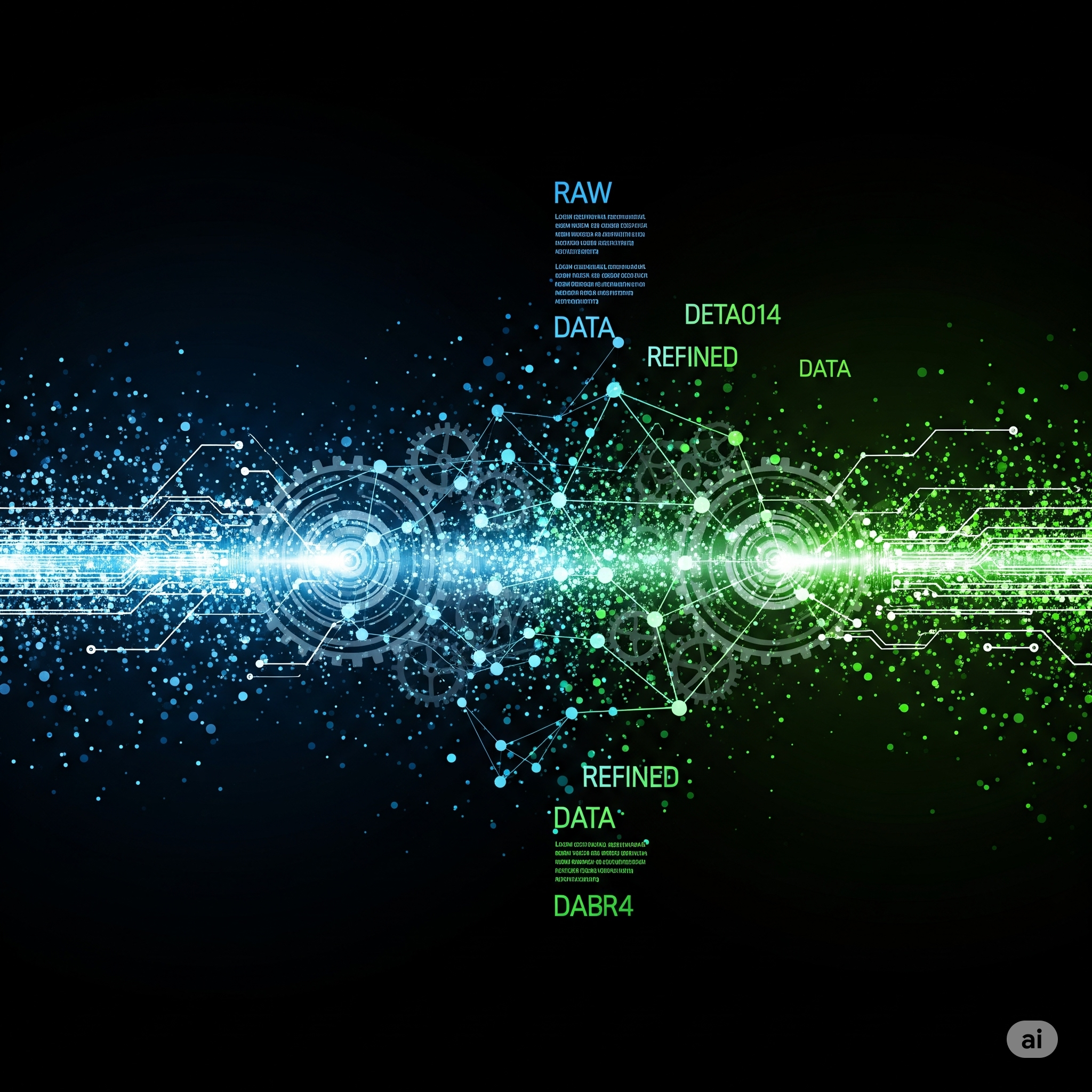 Abstract illustration showing raw data streams converging and refining into structured, insightful data for machine learning.