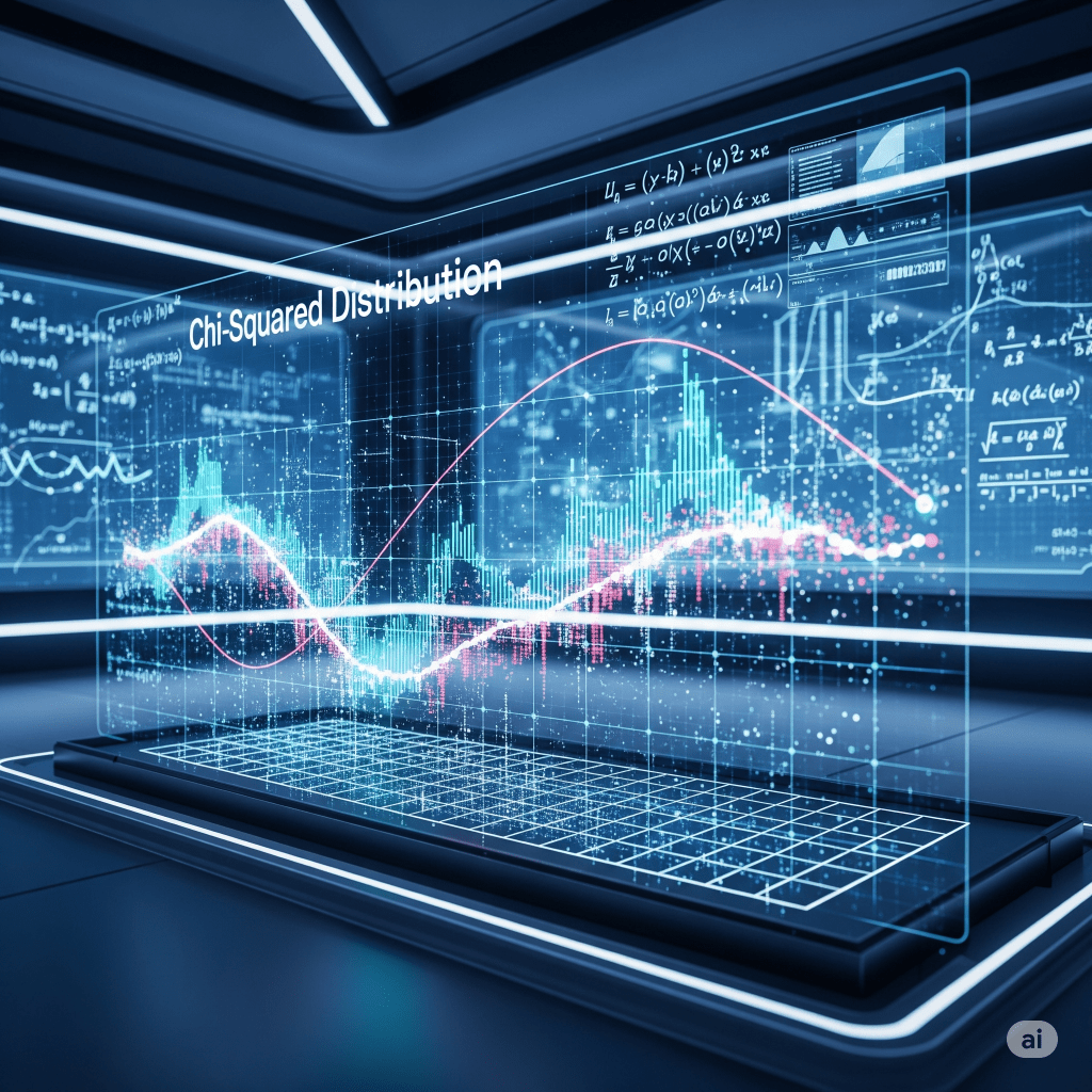 A futuristic dashboard displaying the distinct graphical curves of the Normal, Binomial, Poisson, Exponential, and Chi-Squared distributions.