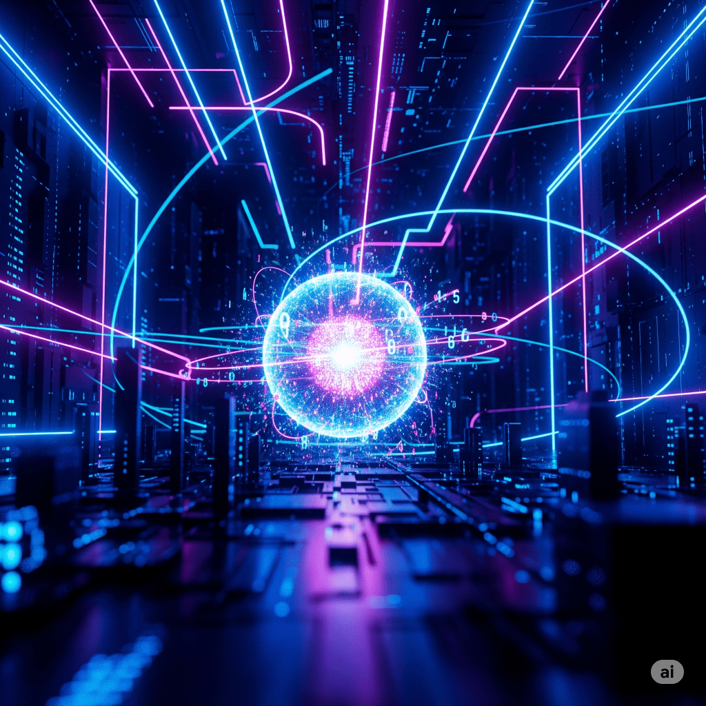 An abstract, holographic visualization of interconnected nodes and flowing data streams, representing the core concepts of probability theory.